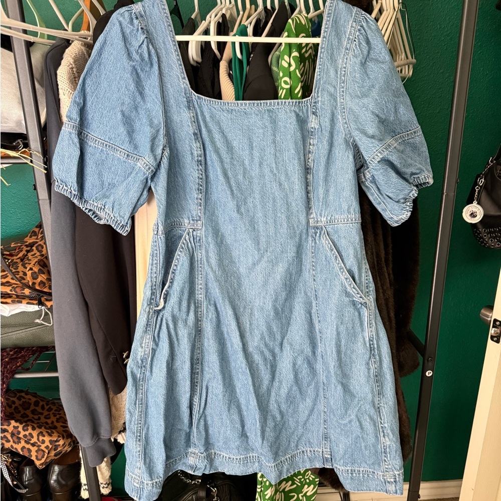 Madewell Light Blue Denim Mini Dress with Puff Sleeves